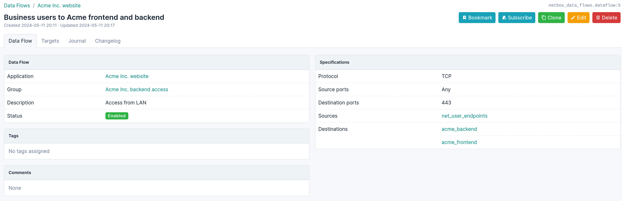 Representation of a data flow