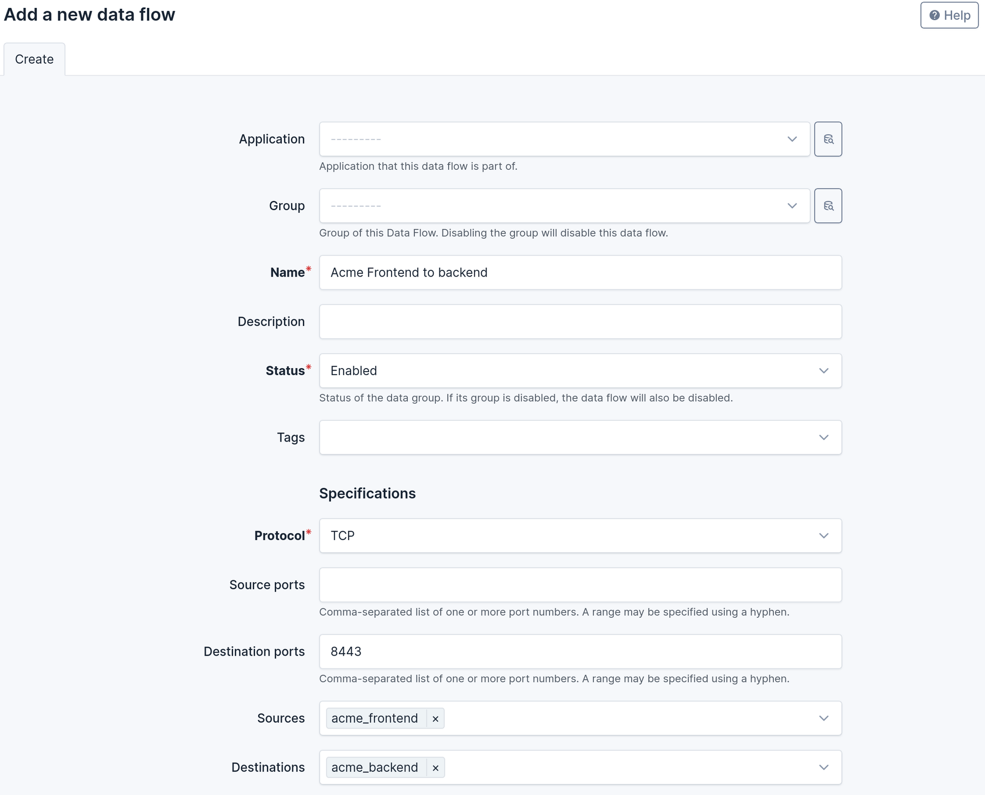 Creation of a data flow between frontend and backend